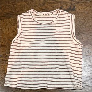 AMO Women's Sleeveless Striped Tee - Cream and Brown